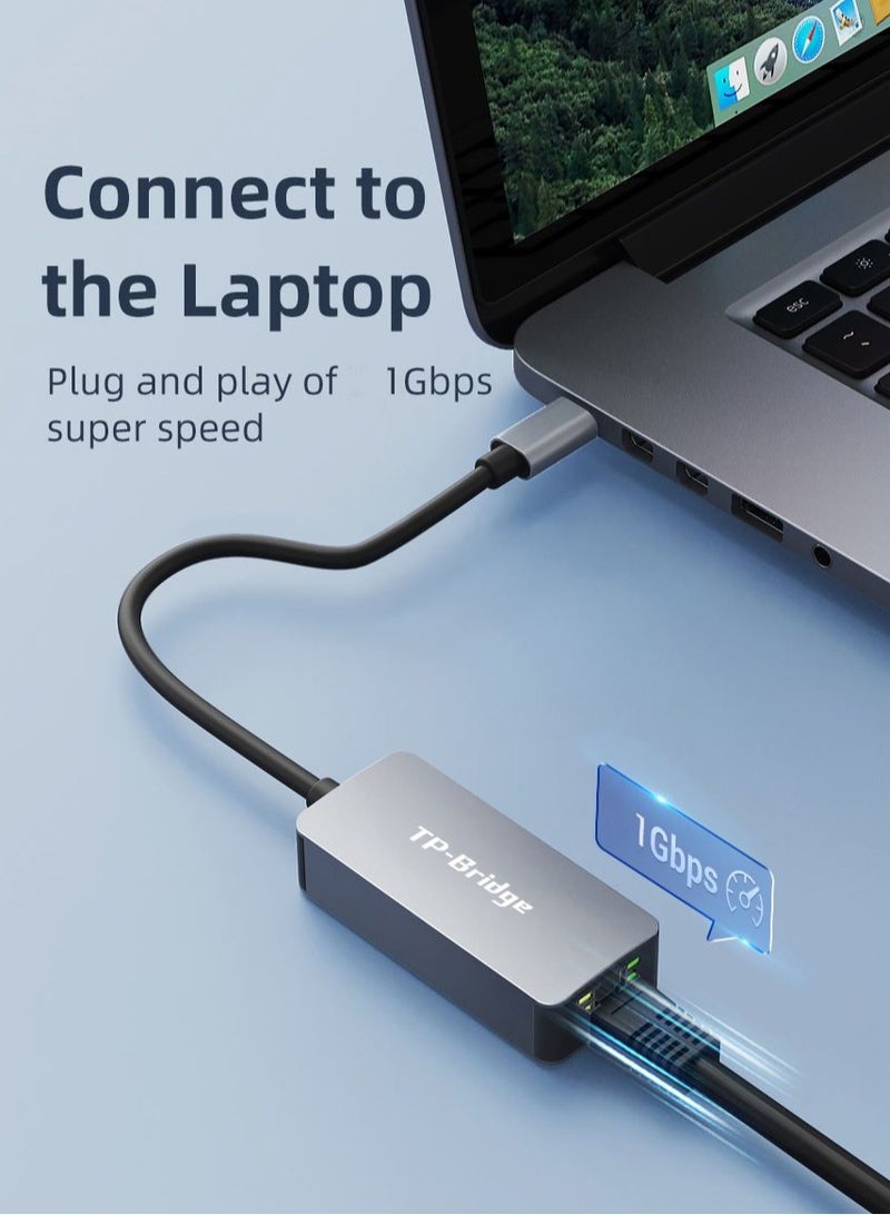تي بي بردج محول إيثرنت USB 3.0 جيجابت سريع بهيكل معدني من الألومنيوم 1000 ميجابت في الثانية شبكة RJ45 LAN متوافق مع MacBook iMac PC Surface Pro Windows Mac OS iOS Linux للاستخدام اليومي والعمل المنزلي والخارجي - Image 2