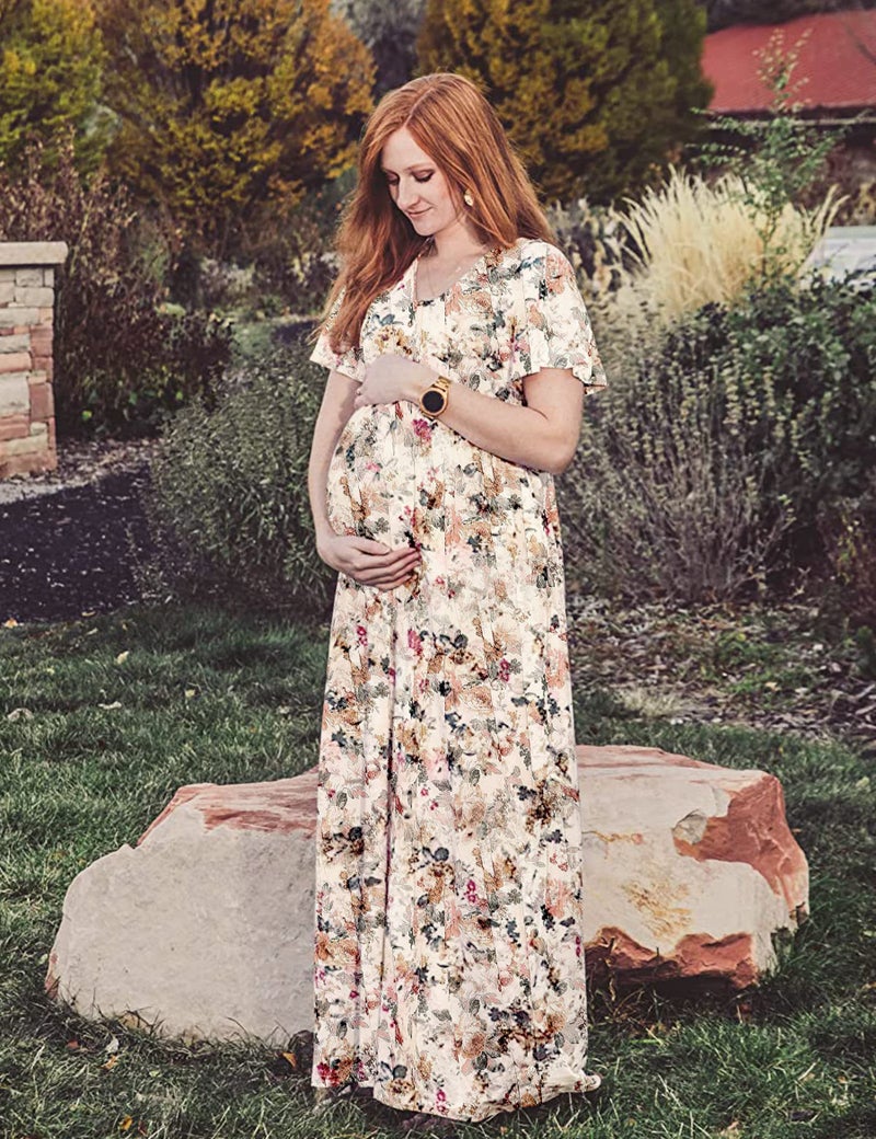 Peauty Plus Size Maternity Dress for Photoshoot Summer Maternity Dresses for Baby Shower Beach Vacation Dress for Women Maternity Clothes (WhiteFloral XL) - Image 3