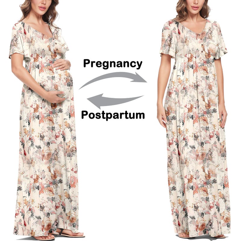Peauty Plus Size Maternity Dress for Photoshoot Summer Maternity Dresses for Baby Shower Beach Vacation Dress for Women Maternity Clothes (WhiteFloral XL) - Image 5