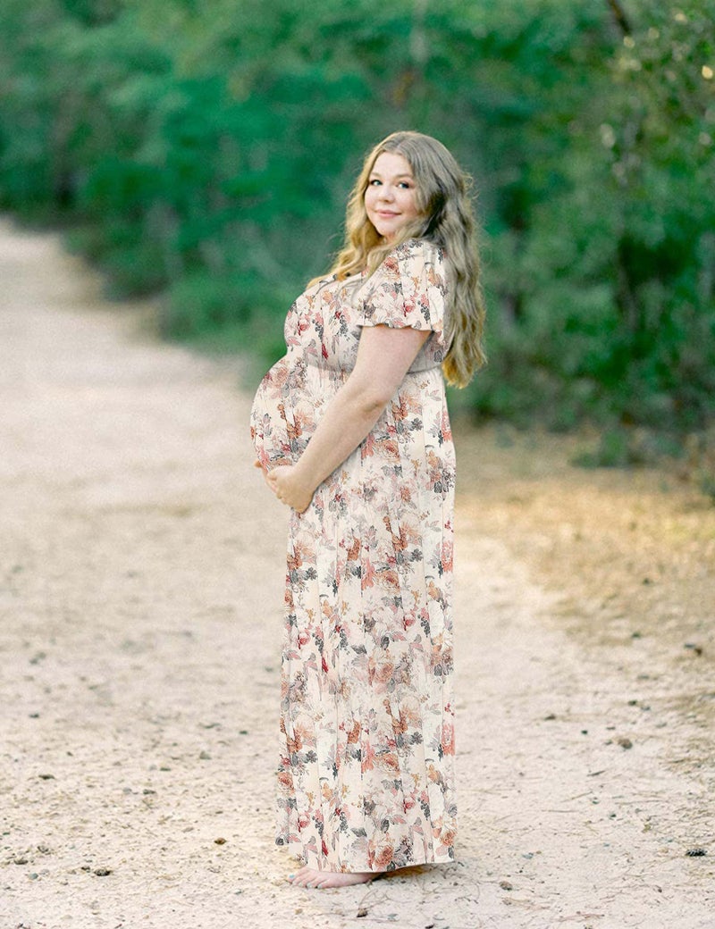 Peauty Plus Size Maternity Dress for Photoshoot Summer Maternity Dresses for Baby Shower Beach Vacation Dress for Women Maternity Clothes (WhiteFloral XL) - Image 4