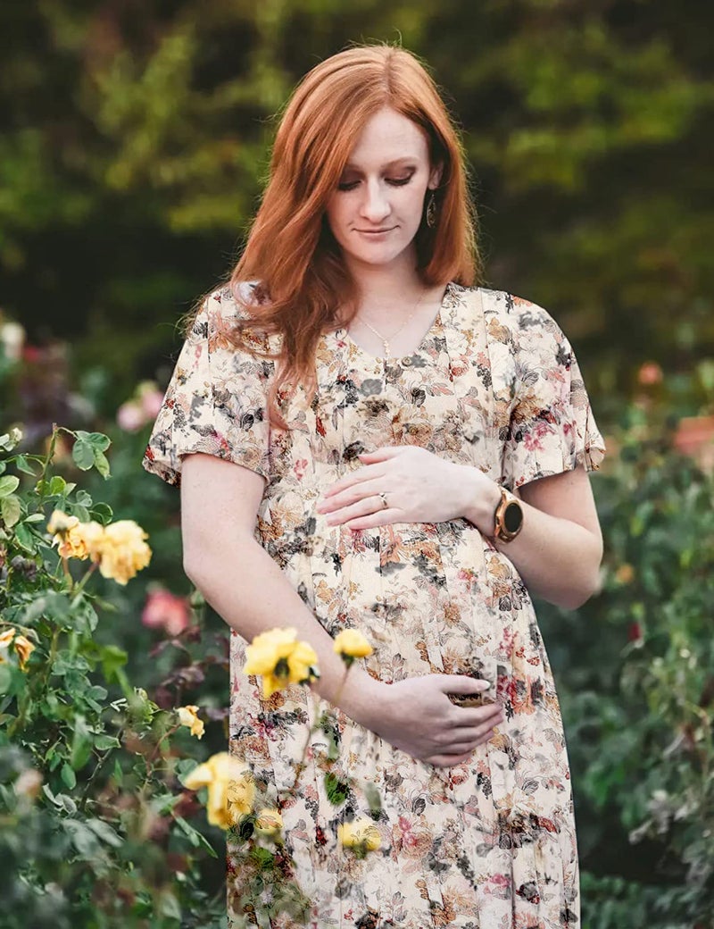 Peauty Plus Size Maternity Dress for Photoshoot Summer Maternity Dresses for Baby Shower Beach Vacation Dress for Women Maternity Clothes (WhiteFloral XL) - Image 2