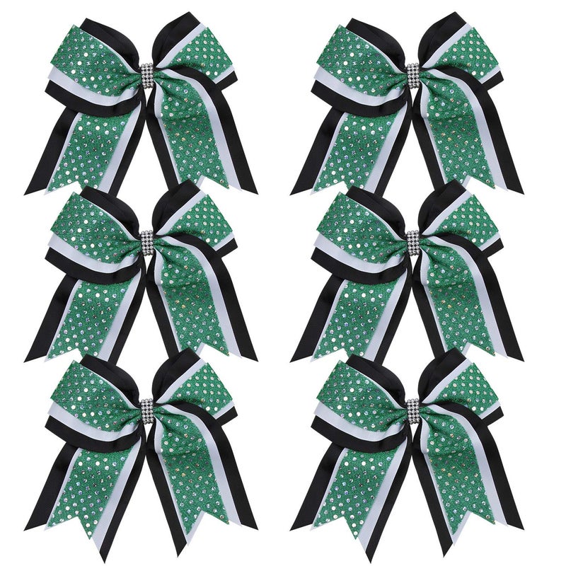 Cheerleader Bows 8 Inch 3 Layers 6 Pcs Ponytail Holder Jumbo Cheerleading Bows Hair Elastic Hair Tie for High School College BlackWhiteGreen