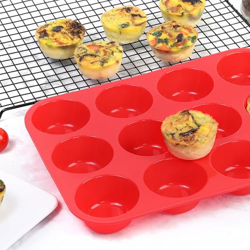 CAKETIME Silicone Muffin Pan, 12-Cup Cupcake Pan for Baking 3 Pack Nonstick Food Grade Silicone Muffin Tray - Image 2