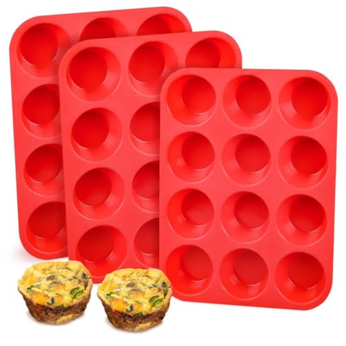 CAKETIME Silicone Muffin Pan, 12-Cup Cupcake Pan for Baking 3 Pack Nonstick Food Grade Silicone Muffin Tray - Image 1