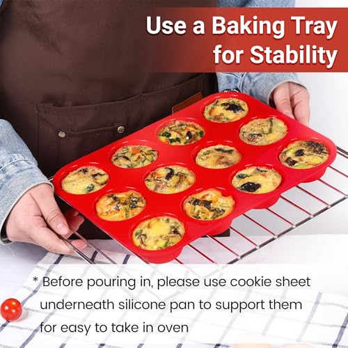 CAKETIME Silicone Muffin Pan, 12-Cup Cupcake Pan for Baking 3 Pack Nonstick Food Grade Silicone Muffin Tray - Image 4
