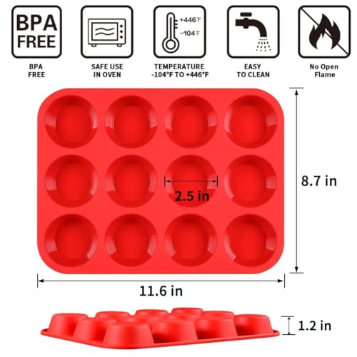 CAKETIME Silicone Muffin Pan, 12-Cup Cupcake Pan for Baking 3 Pack Nonstick Food Grade Silicone Muffin Tray - Image 3