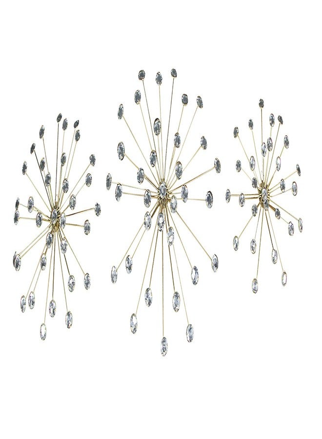 Things2Die4 Set of 3 Gold Finish Jeweled Metal Sunburst Wall Mounted Hanging Sculptures for Glamorous Mid Century Modern Home Decor - 12, 9.5, 8 Inches in Diameter - Image 1