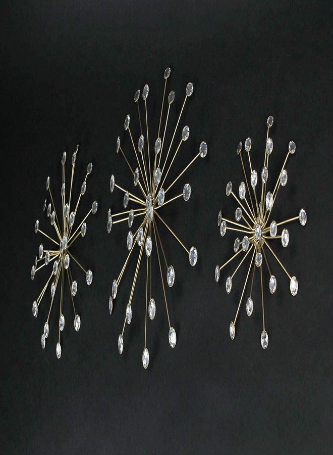Things2Die4 Set of 3 Gold Finish Jeweled Metal Sunburst Wall Mounted Hanging Sculptures for Glamorous Mid Century Modern Home Decor - 12, 9.5, 8 Inches in Diameter - Image 2