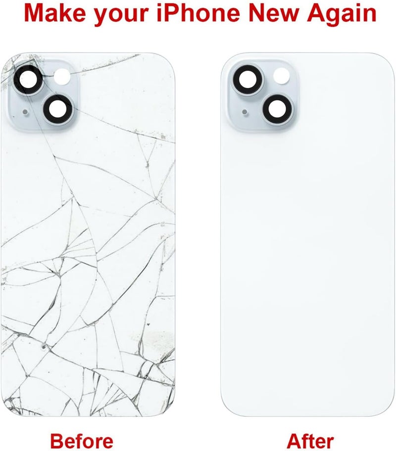 Perzework Rear Back Glass Replacement for iPhone 15 Plus 6.7-inches + Pre-Installed Plate and Camera Frame and Lens + Reparing Tool Kit (Blue) - Image 5