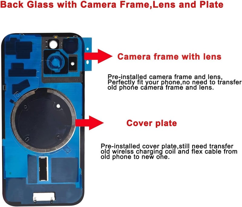 Perzework Rear Back Glass Replacement for iPhone 15 Plus 6.7-inches + Pre-Installed Plate and Camera Frame and Lens + Reparing Tool Kit (Blue) - Image 4