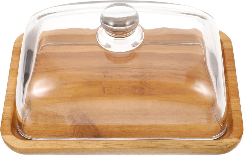 Rectangular Wood Butter Dish with Glass Lid Acacia Wood Butter Storage Container and Cheese Holder for Refrigerator and Countertop Use Portable Kitchen Accessory for Cutting - Image 1