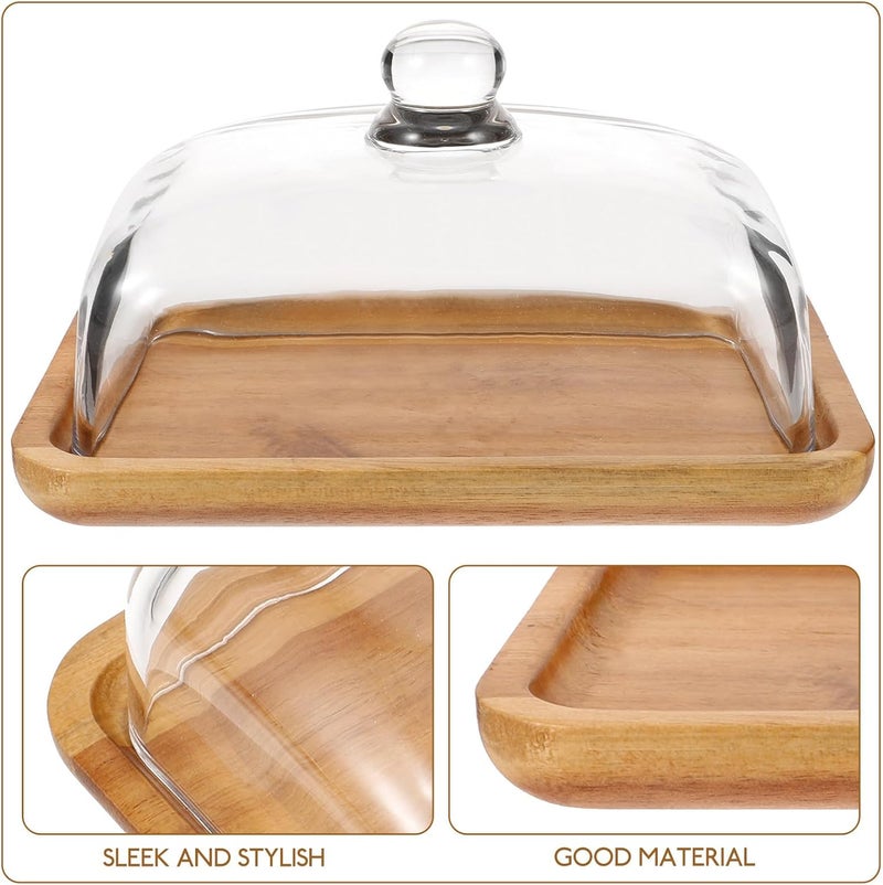Rectangular Wood Butter Dish with Glass Lid Acacia Wood Butter Storage Container and Cheese Holder for Refrigerator and Countertop Use Portable Kitchen Accessory for Cutting - Image 3
