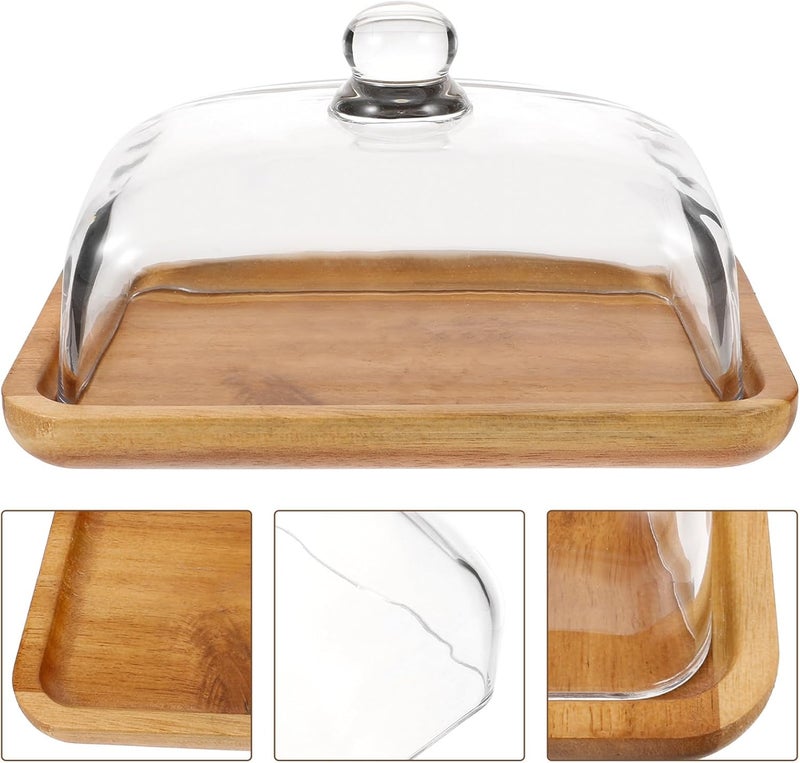 Rectangular Wood Butter Dish with Glass Lid Acacia Wood Butter Storage Container and Cheese Holder for Refrigerator and Countertop Use Portable Kitchen Accessory for Cutting - Image 4