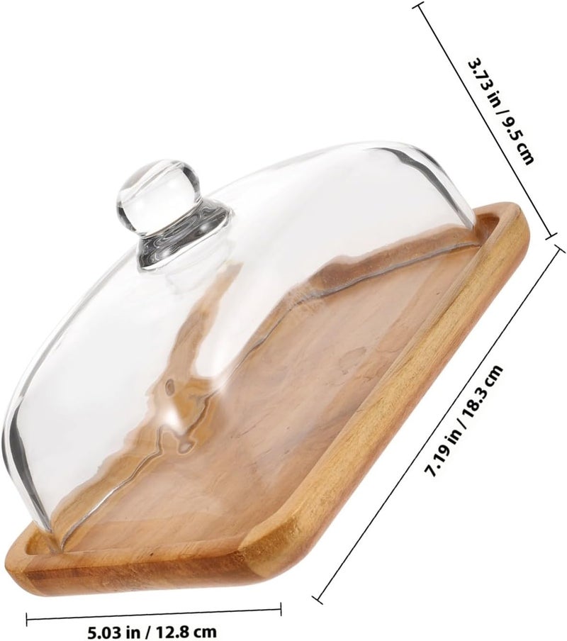 Rectangular Wood Butter Dish with Glass Lid Acacia Wood Butter Storage Container and Cheese Holder for Refrigerator and Countertop Use Portable Kitchen Accessory for Cutting - Image 2