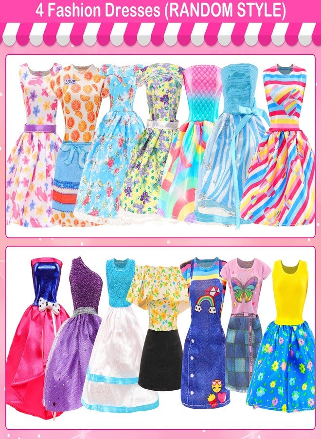 باروا 37 قطعة ملابس وإكسسوارات للدمى البنات مقاس 11.5 بوصة، بما في ذلك فستان زفاف مرصع بالترتر، و5 قمصان و5 سراويل، و4 فساتين أنيقة، و2 ملابس سباحة، و10 شماعات، و5 أزواج من الأحذية، والحقائب، والنظارات، والكاميرا - Image 2