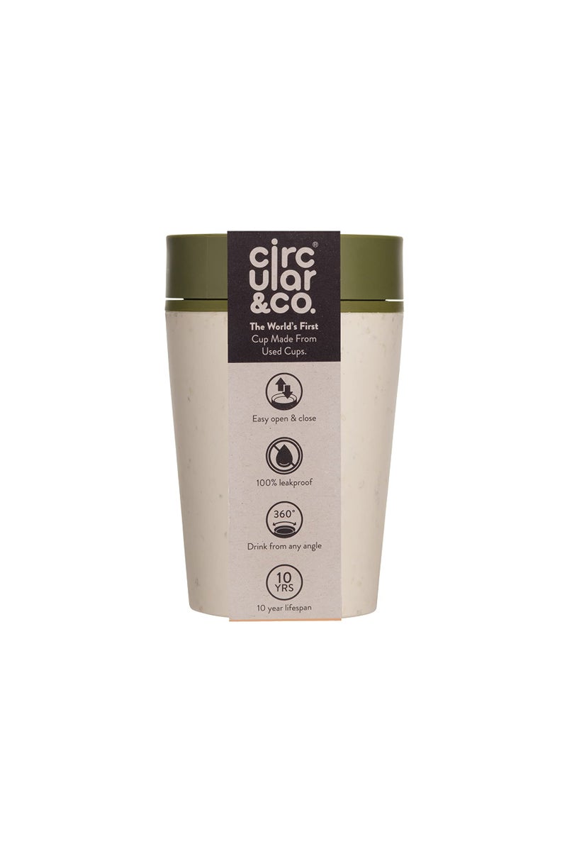 Circular and Co Reusable Coffee Cup 8oz/227ml - The World's First Travel Mug Made from Recycled Coffee Cups, 100% Leak-Proof, Sustainable & Insulated. (Cream & Honest Green) - Image 1