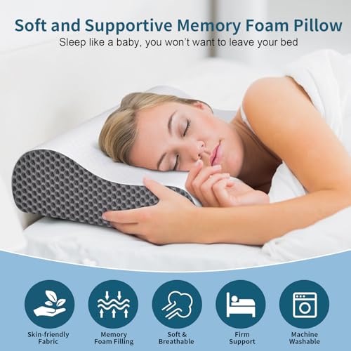 Ylekto Cervical Neck Pillow for Pain Relief, Contour Memory Foam Pillows Ergonomic Pillow for Sleeping Bed Pillow Neck Support with Cooling Pillowcase Orthopedic Pillow for Side Back Sleepers - Image 2