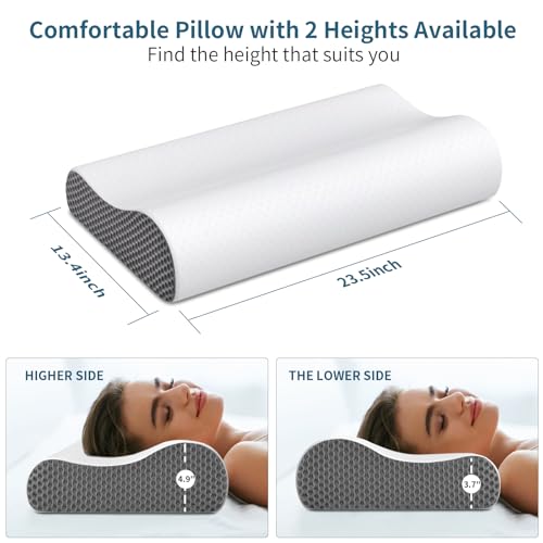 Ylekto Cervical Neck Pillow for Pain Relief, Contour Memory Foam Pillows Ergonomic Pillow for Sleeping Bed Pillow Neck Support with Cooling Pillowcase Orthopedic Pillow for Side Back Sleepers - Image 5