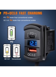 KASTWAVE 2 Gang Rocker Switch Box 12V SPST ON Off Switch PD Type C and QC 3.0 USB Charger Voltmeter Waterproof Aluminum Rocker Switch Panel DIY Stickers for Boats Cars RVs Trucks  - Image 4