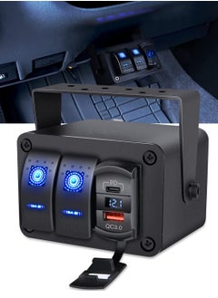 KASTWAVE 2 Gang Rocker Switch Box 12V SPST ON Off Switch PD Type C and QC 3.0 USB Charger Voltmeter Waterproof Aluminum Rocker Switch Panel DIY Stickers for Boats Cars RVs Trucks  - Image 1