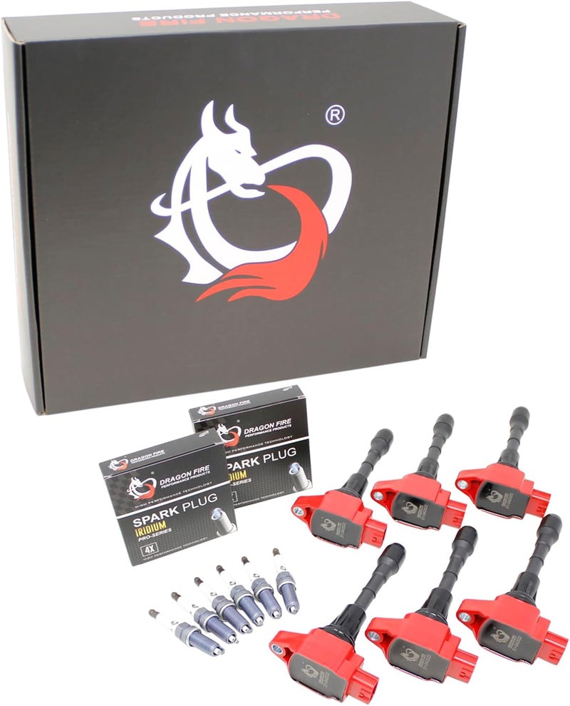 AIP Electronics DRAGON FIRE PERFORMANCE Power Pack Kit - 6 Ignition Coils & Iridium Spark Plugs for Nissan & Infiniti - Image 1