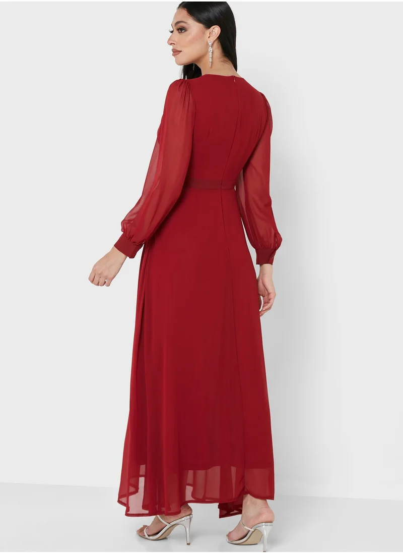 Khizana Sheer Sleeve Fit & Flare Dress