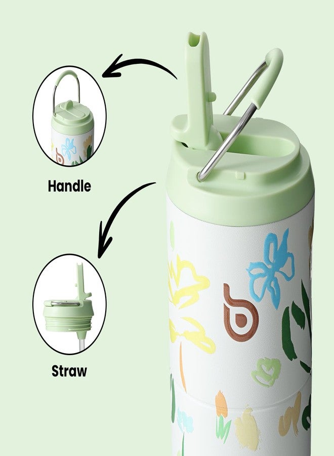 Bottle Bottle Stainless Steel Water Bottle 700ml with Straw and Lid Sports Insulated Metal Water Bottles with Handle(Eden Grove) - Image 2