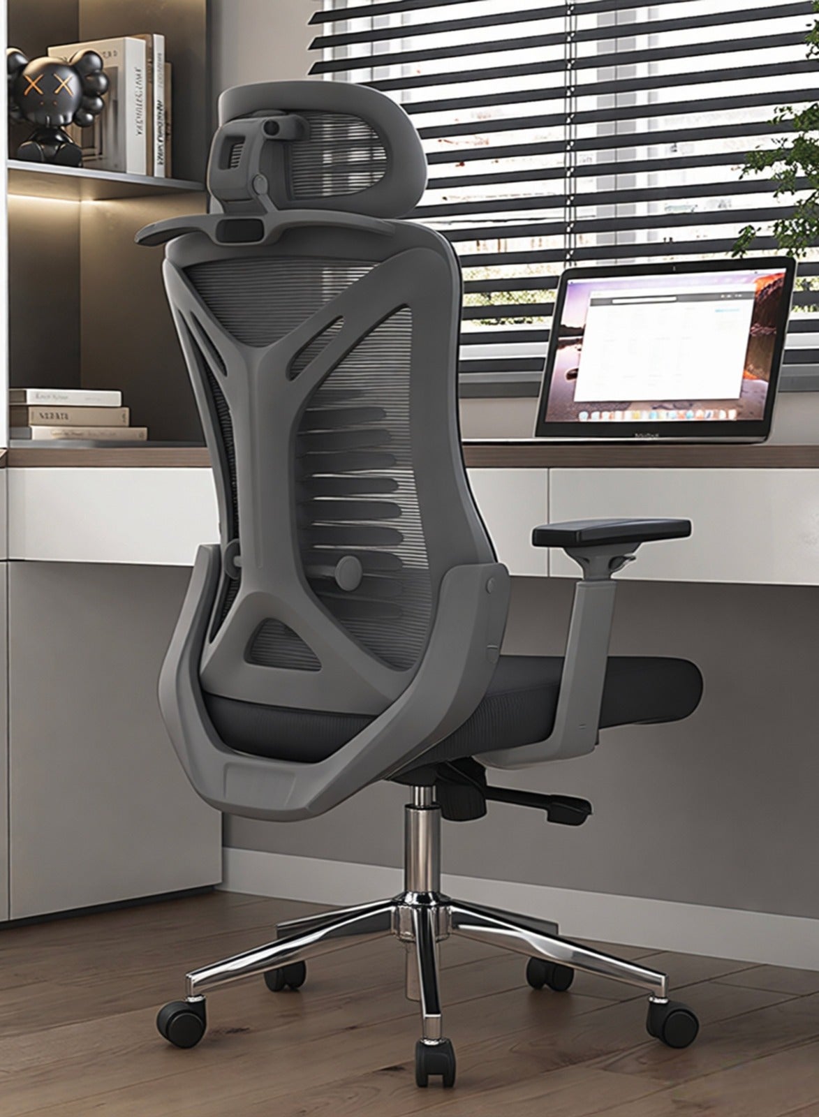 Ergonomic High-Back Mesh Office Chair, Executive Swivel Chair with Adjustable Headrest, Lumbar Support, Recline Gaming Chair for Home, Office and Study