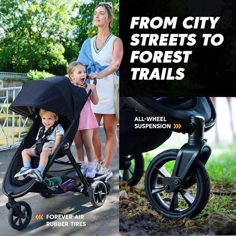 Baby Jogger City Mini GT3 All Terrain Stroller with Forever Air Rubber Tires and All Wheel Suspension with Magnetic Buckle and NoRethread Harness HeightAdjustable Handlebar and Foot Brake - Image 4