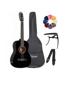 Megarya 39” Classical Guitar with Nylon Strings Guitar with Truss Rod for Beginner Professional Acoustic with Bag, Strap, Capo, Picks(Black)  - Image 1