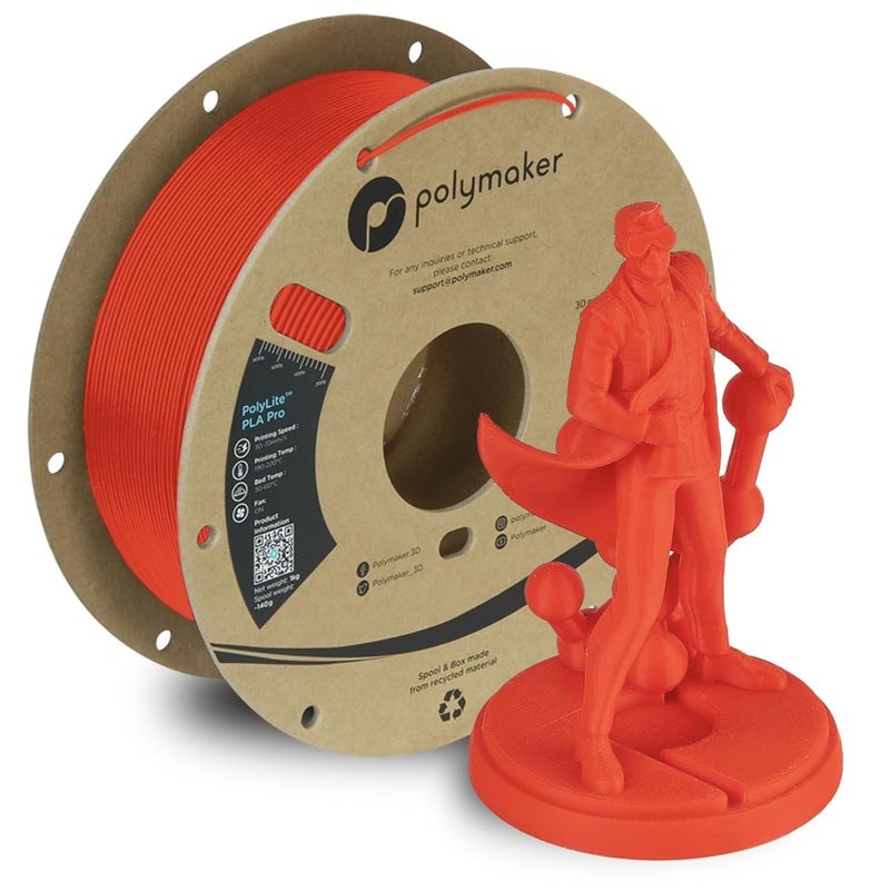 polymaker PLA PRO Filament 1.75mm 1kg, Tough & High Rigidity Red 3D Printing Filament, PolyLite PLA PRO 3D Printer Filament 1.75mm, Print with Most 3D Printers - Image 1