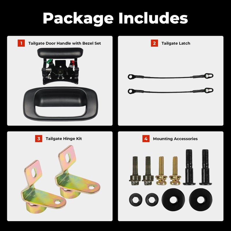 KARPAL Tailgate Hardware Repair Kit with Handle Bezel, Latch, Cable, Hinge, Rod, Clip, and Bolt for 1999-2006 Chevrolet Silverado and GMC Sierra - Image 4