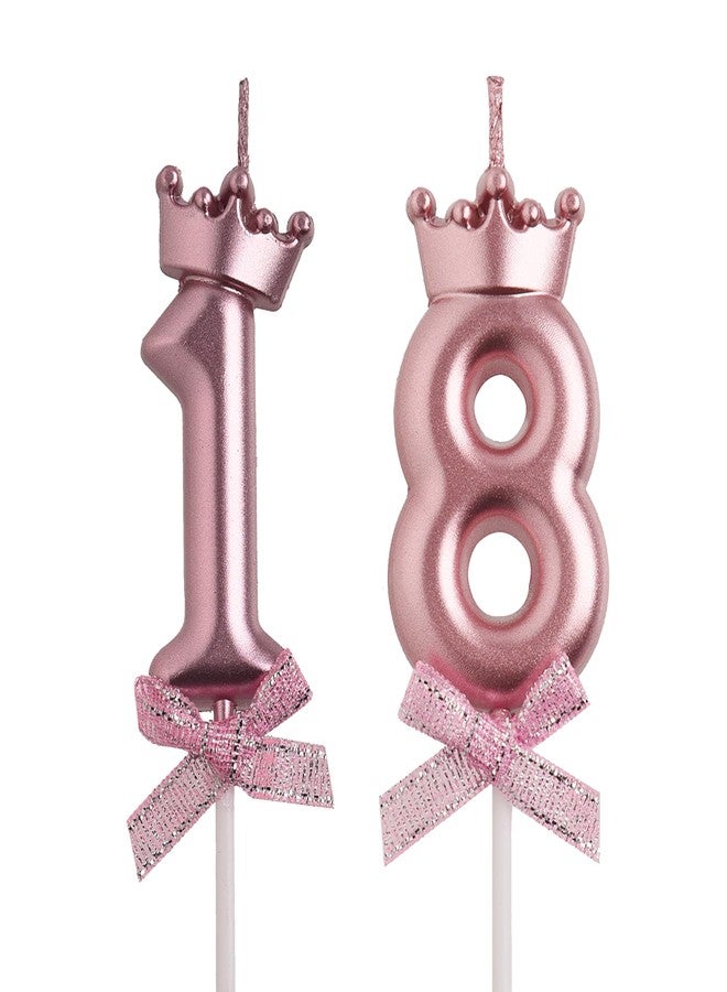 AOOLADA 18th Birthday Candles, Rose Gold 3D Number 18 Happy Birthday Candles with Crown, Cake Topper Decorations - Image 1