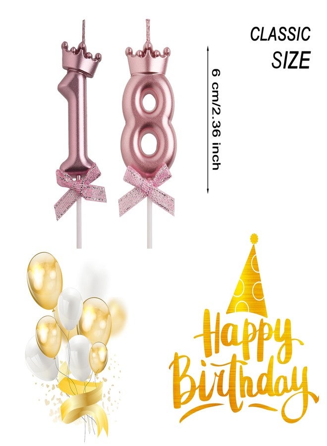 AOOLADA 18th Birthday Candles, Rose Gold 3D Number 18 Happy Birthday Candles with Crown, Cake Topper Decorations - Image 2