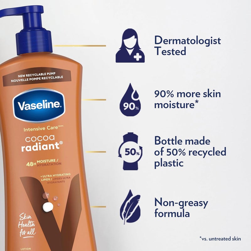 Vaseline Intensive Care Body Lotion Cocoa Radiant 3 count for Dry Skin Lotion Made with UltraHydrating Lipids and Pure Cocoa Butter for a LongLasting Radiant Glow 203 Oz - Image 4