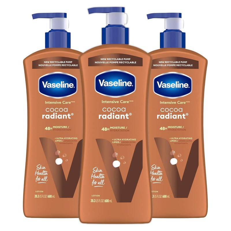 Vaseline Intensive Care Body Lotion Cocoa Radiant 3 count for Dry Skin Lotion Made with UltraHydrating Lipids and Pure Cocoa Butter for a LongLasting Radiant Glow 203 Oz - Image 1