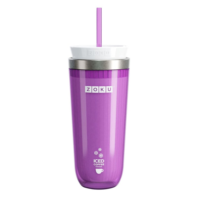 ZOKU ZOKU Instant Iced Coffee Maker Reusable Beverage Chiller Cools Hot Beverages in Minutes Without Dilution Portable 11ounce Tumbler With Spillresistant Lid and Straw Purple  - Image 1