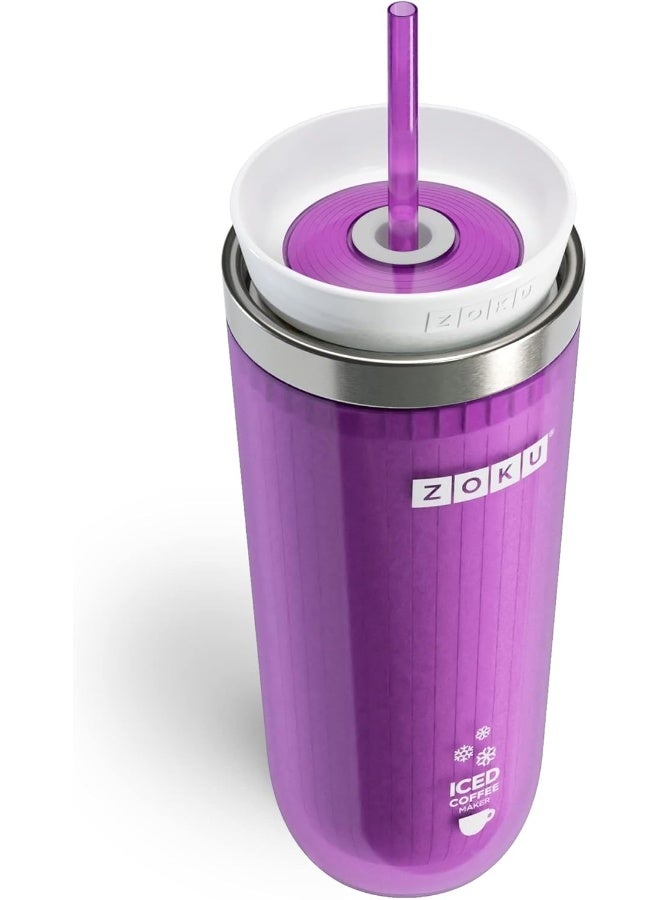 ZOKU ZOKU Instant Iced Coffee Maker Reusable Beverage Chiller Cools Hot Beverages in Minutes Without Dilution Portable 11ounce Tumbler With Spillresistant Lid and Straw Purple  - Image 5