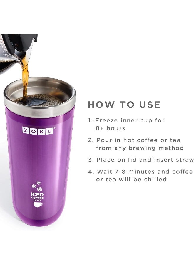 ZOKU ZOKU Instant Iced Coffee Maker Reusable Beverage Chiller Cools Hot Beverages in Minutes Without Dilution Portable 11ounce Tumbler With Spillresistant Lid and Straw Purple  - Image 2