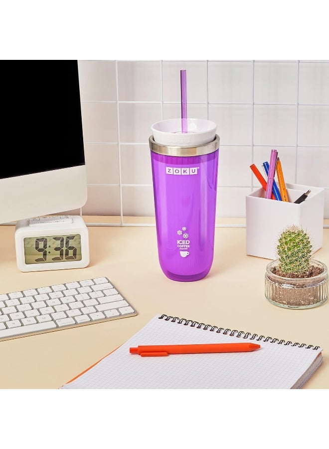 ZOKU ZOKU Instant Iced Coffee Maker Reusable Beverage Chiller Cools Hot Beverages in Minutes Without Dilution Portable 11ounce Tumbler With Spillresistant Lid and Straw Purple  - Image 3