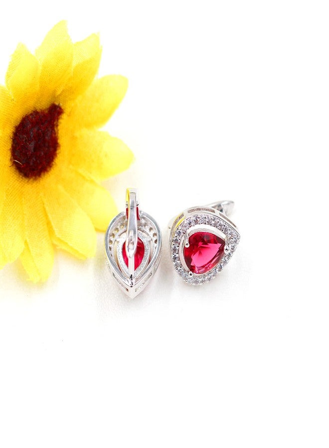 يولوفيدو أقراط Uloveido Fashion مطلية بالبلاتين على شكل كمثرى مرصعة بكريستال أحمر على شكل دمعة للنساء R446 (أحمر) - Image 4