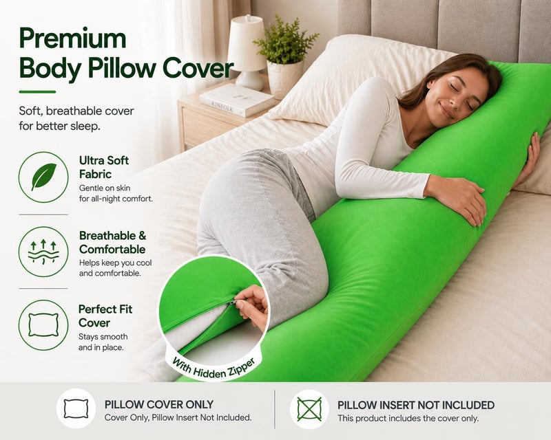EVOLIVE Ultra Soft Microfiber Body Pillow Cover/Pillowcases 21"x54" with Hidden Zipper Closure (21"x54" Body Pillow Cover, Classic Green) - Image 3