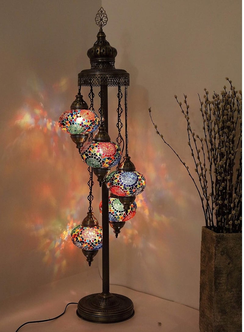 Quick Cart Unique Turkish Moroccan Night Art Lamp With 5 Globe Floor Stand Light | Antique Lantern Perfect for House warming, Birthday & Anniversery Party Gift | Perfect For Office & Hotel  - Image 2