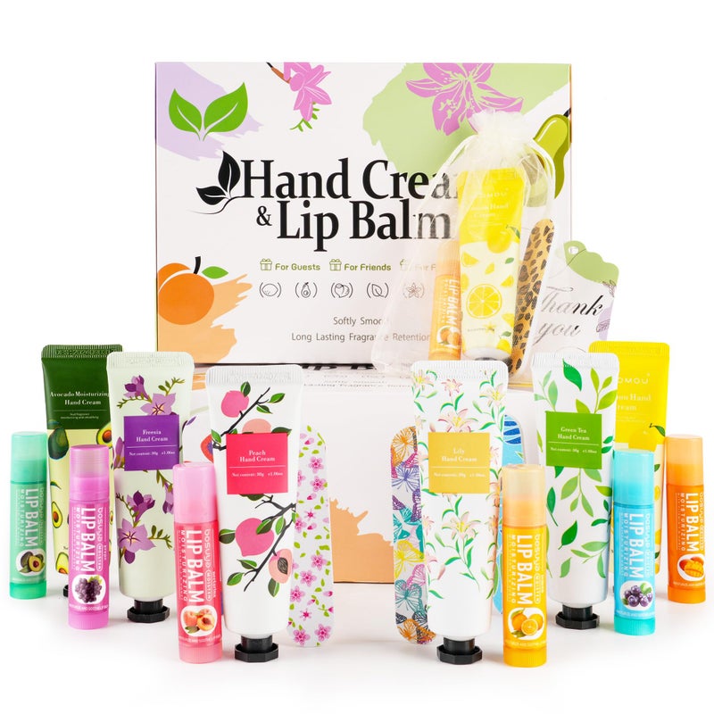 CUDICY Hand Cream and Lip Balm Bulk 24 Gift Sets Party Favors for Baby Shower Bridal Shower Wedding for Guests Prizes Women Adults Bachelorette Travel With Nail Files Thank You Cards Organza Bags - Image 1
