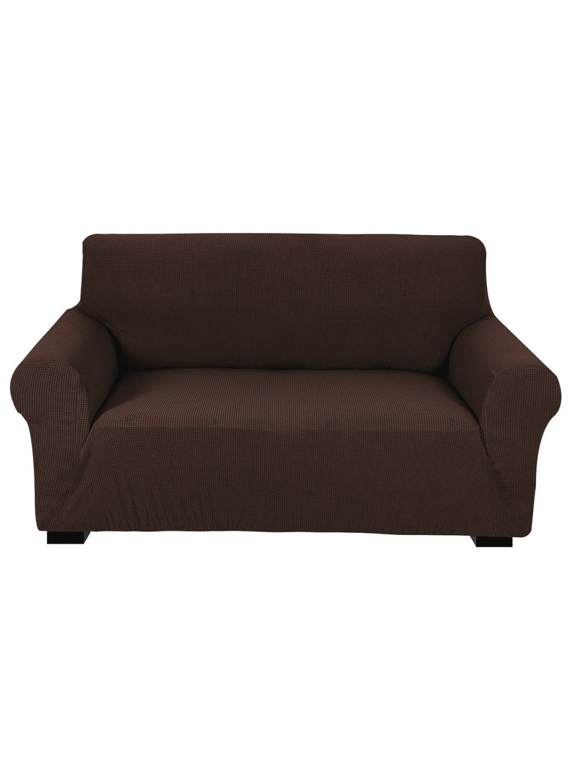 Fabienne Stretch Fit 2-Seater Sofa Cover Soft Brushed Fabric Couch Cover Exquisitely Full Coverage Furniture Protector Slipcover Two Seater Fits on Standard and Recliner Sofa 145-178cm Size Brown  - Image 1