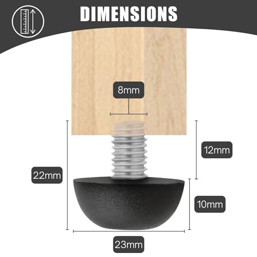 Project Patio 8mm x 1.25 M8 Adjustable Furniture Leg Leveler Replacement Outdoor Stainless Steel Screw-in Leveling Feet Glides - 24-Pack - Image 3