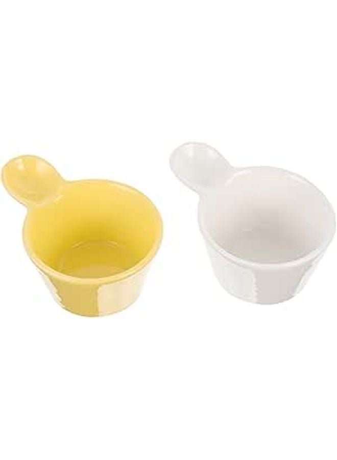 Ceramic Dessert Bowls Set of 2 Round Handle Microwave and Dishwasher Safe - Image 1