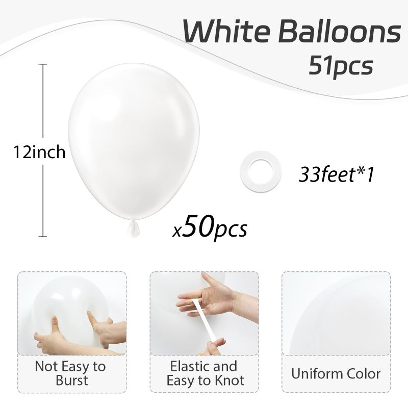 Awenztech White Balloons 12 inch, White Latex Balloons 50pcs Party Balloon for Engagement Bachelorette Bridal Shower Wedding Party Birthday Decorations - Image 2