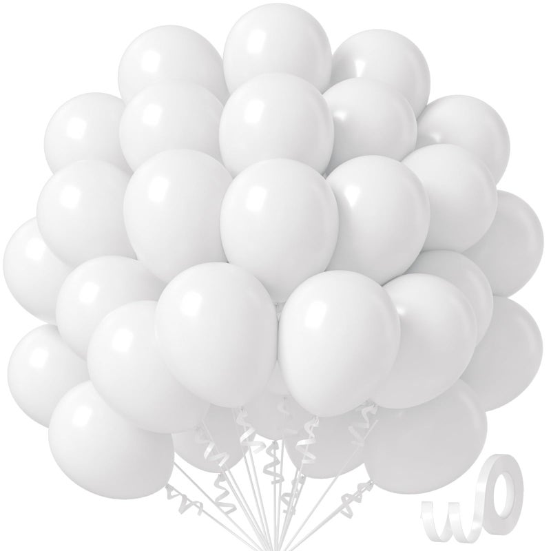 Awenztech White Balloons 12 inch, White Latex Balloons 50pcs Party Balloon for Engagement Bachelorette Bridal Shower Wedding Party Birthday Decorations - Image 1