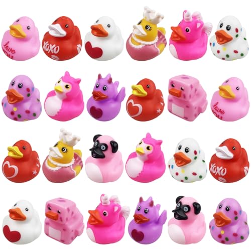 Anditoy 24 Pack Valentines Rubber Ducks Toys Bath Toys for Kids Toddlers Valentines Day Gifts School Class Classroom Prizes Party Favors - Image 1